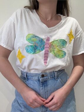 Whimsical Dragonfly Patchwork Tee